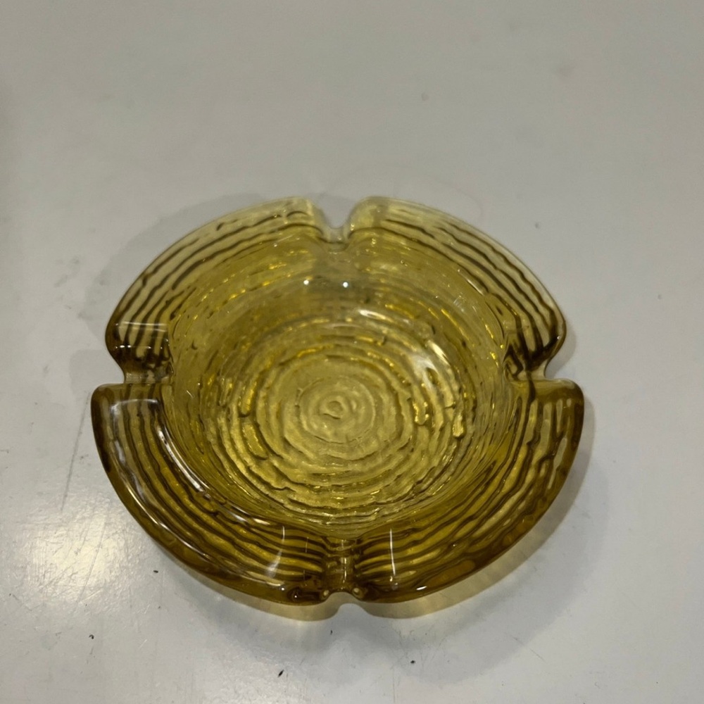 Vintage 1960s Anchor Hocking Soreno Ripple Amber Gold Glass Ashtray